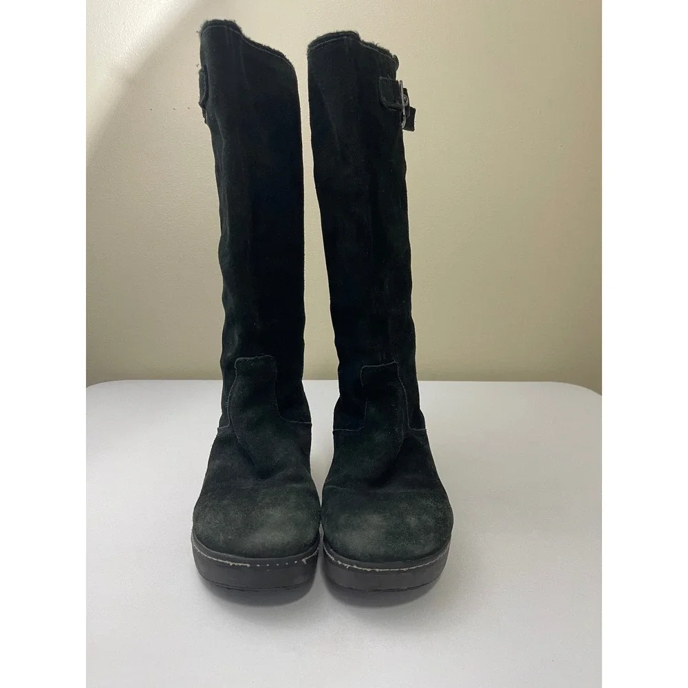 Crocs‎ Cobbler Boots Black Suede Leather Knee High Wedge Womens 9